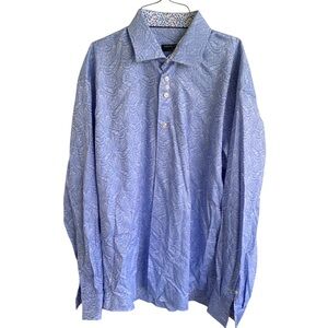 Men's Blue Paisley Long Sleeve Dress Shirt Masutto Size XL